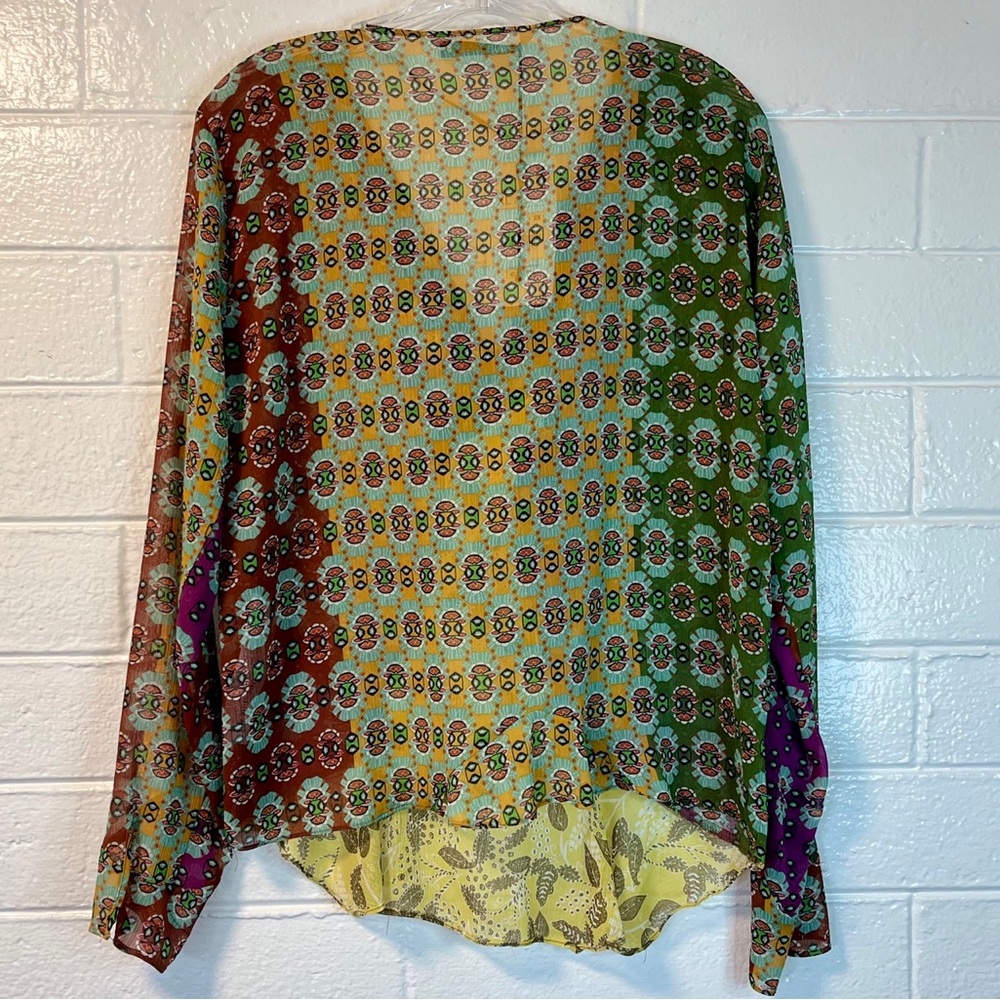 Zara Multicolor Boho Patchwork Blouse NWT size XL  with bow & beaded detail - Picture 9 of 16